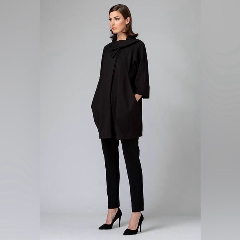 $299 JOSEPH RIBKOFF COAT Wrap Design COWL NECK Cocoon Size 8 Black